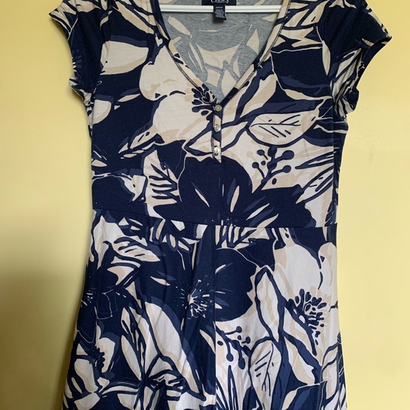 2/$60Chaps NW Blue Cream Floral Jersey Midi Dress - Picture 5 of 10